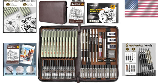 58 PCS Premium Art Supplies Kit with Leather Case – All-in-One Drawing Tool Set