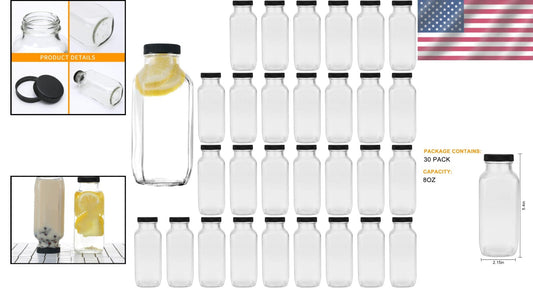 30-Pack 8oz Vintage Glass Bottles with Airtight Lids for Juicing & Storage