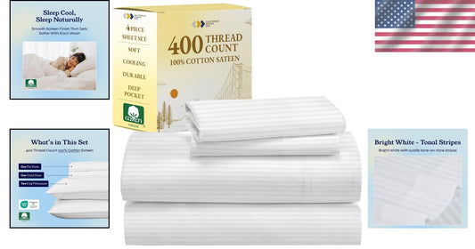 Elegant 4-Piece King Size Stripe Sheet Set - Durable, Easy Care, and Luxurious
