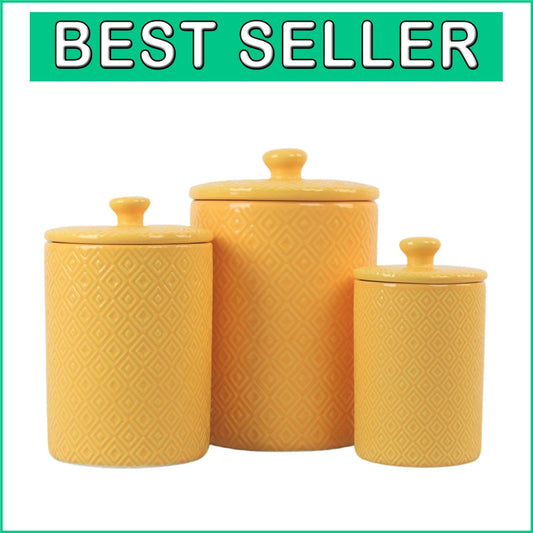 Durable 3-Piece Yellow Canister Set with Knobbed Lids for Organized Countertops