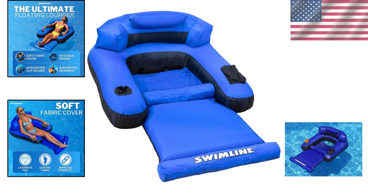 Nylon Fabric Pool Float Mattress with Supportive Headrest & Easy Air Setup, 55"L