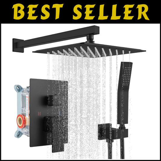 Complete Brass Rainfall Shower System: Matte Black Shower Head & Mixer Valve