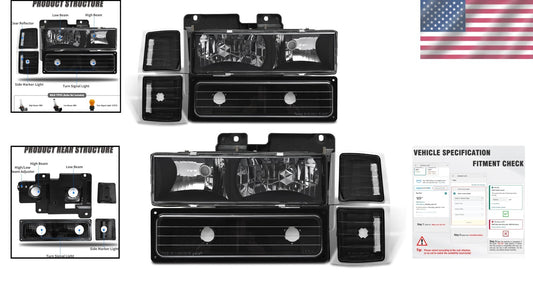 Crystal Clear Reflector Headlights for 1994-1998 Chevy Silverado/Suburban/Tahoe