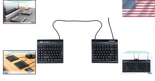 Plug-and-Play Freestyle2 Ergonomic Keyboard with 20” Separation for Office Use