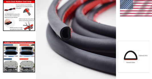 33FT EPDM Rubber D-Shaped Weather Stripping - Noise Insulation for Cars & Trucks