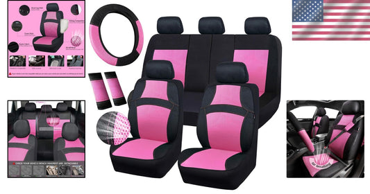 Cute Universal 13PCS Breathable Seat Covers for SUVs & Trucks – Hot Pink Accents