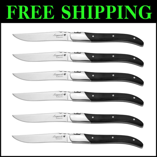 Premium Laguiole Steak Knife Set – 6 Stainless Steel Knives with Wood Finishes