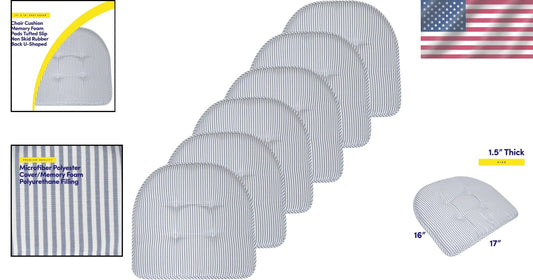 Elegant U-Shaped Memory Foam Seat Cushions - 17" x 16" 6 Pack in Pinstripe Blue