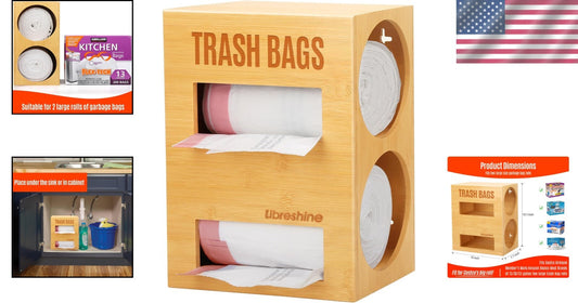 XL Bamboo 2-in-1 Trash & Grocery Bag Holder - Space-Saving Dual Slot Organizer