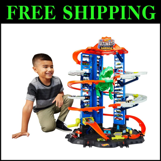 Ultimate City Toy Garage with T-Rex & 100+ Vehicle Parking – Fun Racing Playset