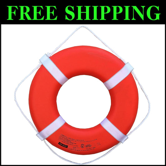 24-Inch Foam Life Ring - Durable Orange Buoy with Web Straps for Boating Safety