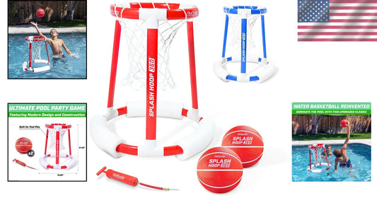 Splash Hoop 360 Floating Pool Basketball Game with 2 Balls & Pump - Choose Color