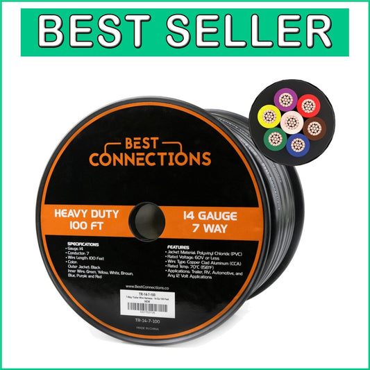 Color-Coded 7-Way Trailer Wiring Harness - 100FT Heavy Duty for RV & Automotive