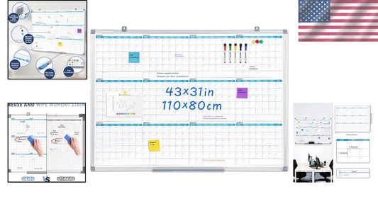 Durable Large Dry Erase Calendar Whiteboard with Magnetic Surface for All Spaces
