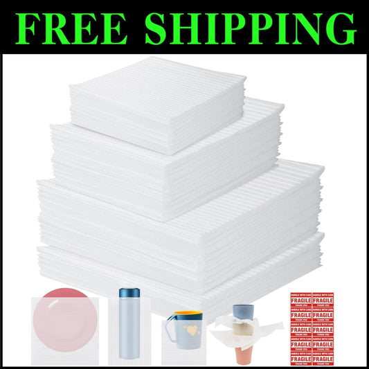 Complete Moving & Packing Set: 200 Foam Pouches, Wrap Sheets & Fragile Labels