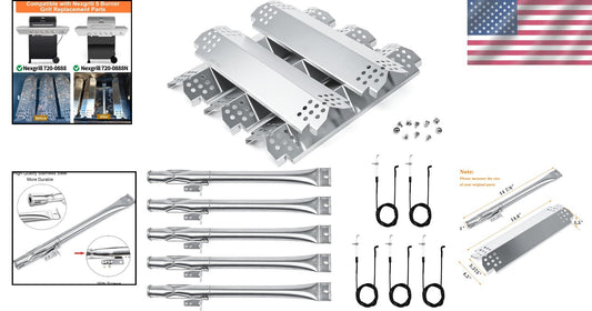 Nexgrill Replacement Parts Kit: Stainless Steel Burners & Heat Plates, 5 Pack