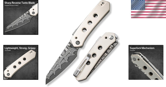 Ambidextrous Superlock Folding Knife with 3.54" Damascus Blade - Perfect Gift