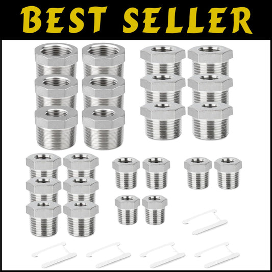 Versatile 24-Piece Hex Bushing Fitting Kit Made of Corrosion-Resistant Steel