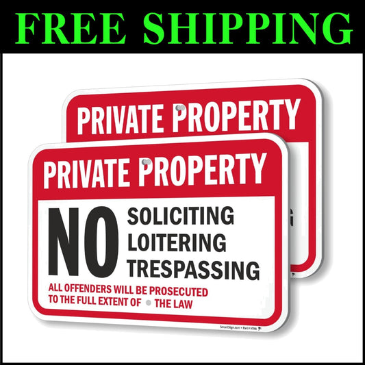 2-Pack Private Property No Soliciting Signs - Durable 12x18" Aluminum Design