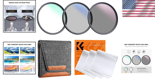 77mm UV/CPL/ND Filter Kit with Pouch & Cloth - 3-Piece Pro Photography Set