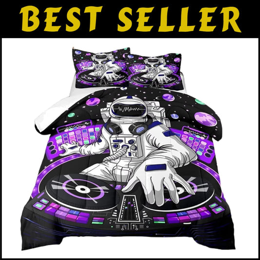 Fluffy Twin Size Galaxy Comforter with Astronaut Print - Soft & Warm Bedding