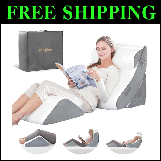 4-Piece Orthopedic Wedge Pillow Set - Memory Foam for Comfort & Recovery