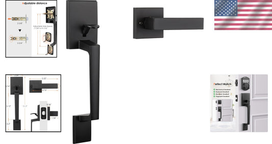 Zinc Alloy Matte Black Entry Door Handle with Single Cylinder Deadbolt Security