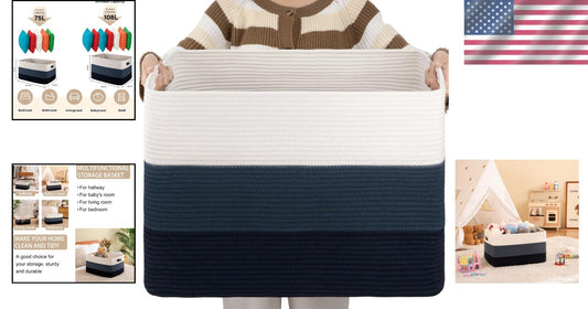 Spacious Gradient Blue Rectangular Basket - Large Storage for Living Spaces