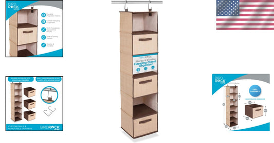 Durable Fabric Hanging Closet Organizer - 6 Shelf and 3 Drawer Storage Solution