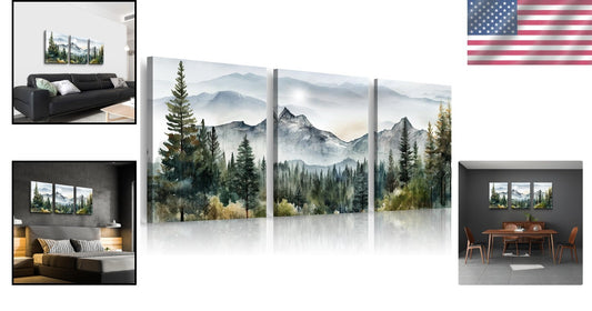 Set of 3 Framed Canvas Art Prints - Abstract Mountain Landscapes for Walls