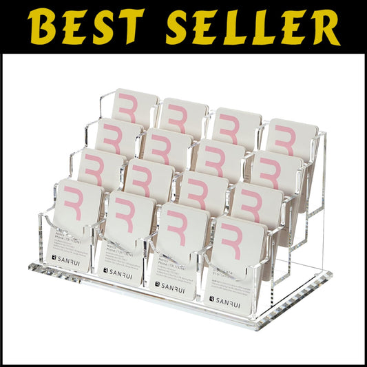 Acrylic Business Card Holder - 16 Slots Clear Desk Organizer for Professionals