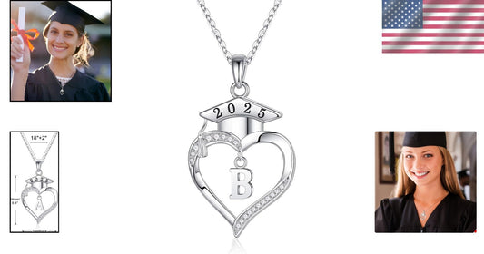Dainty Sterling Silver Heart Initial Necklace - 2025 Graduation Gift for Women