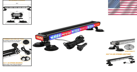 29.5" LED Strobe Light Bar with Magnetic Base - High Intensity Emergency Warning