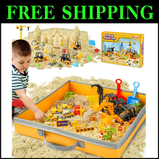 Large 36Pc Construction Sand Play Set with Trucks, Workers & Molding Accessories