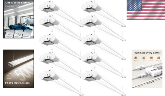 Commercial Grade Linkable LED Shop Lights - 4500 Lumen, 10 Pack, Modern Style