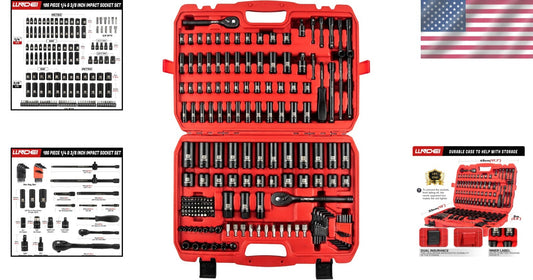 Durable Impact Socket Tool Set - 186 Pieces with Ratchet Wrench & Extension Bars