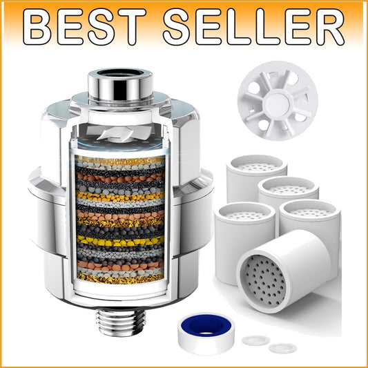 20-Stage Polished Chrome Shower Filter with 5 Cartridges for Ultimate Skin Care