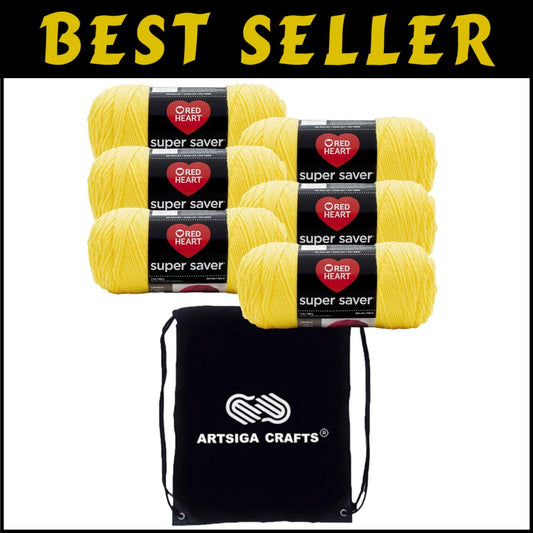 Super Saver 6-Skein Bright Yellow Acrylic Yarn with Portable Craft Project Bag