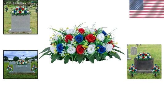 Vibrant Silk Cemetery Flower Saddle - Rose Combo for Lasting Outdoor Elegance