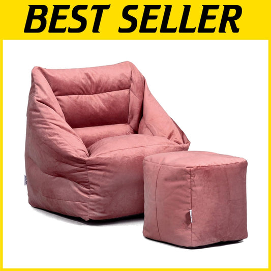 Luxurious Toasted Mauve Bean Bag Chair and Pouf - Youth-Friendly Comfort