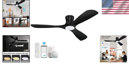 52-Inch Whisper-Quiet Ceiling Fan with Remote & Voice Control - Black Elegance
