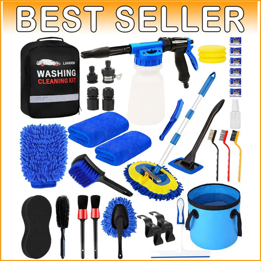 37-Piece Car Detailing Kit with Foam Gun and Long Handle Brush - Complete Care