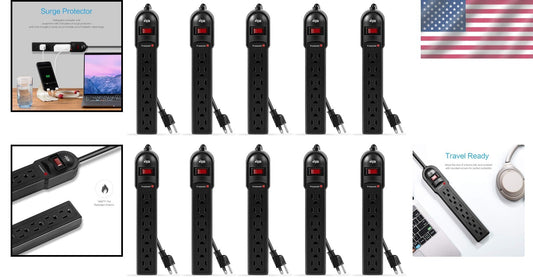 Compact 10-Pack 6-Outlet Surge Protectors with 2-Foot Cord – Always Prepared