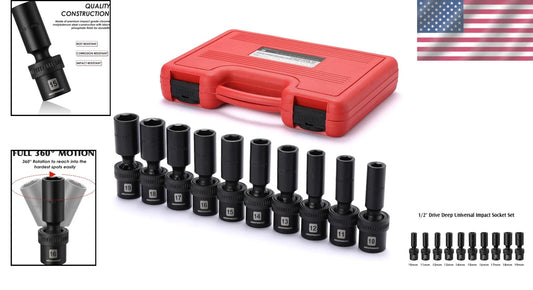 Lightweight 10-Piece Impact Socket Set - Chrome Molybdenum with Black Finish
