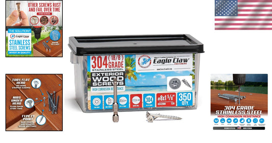 350-Piece T20 Torx 1-5/8 Inch Stainless Steel Deck Screws - Corrosion Resistant