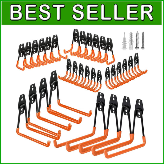 32 Pack Heavy-Duty Garage Hooks with Non-Slip Coating - Easy Wall Mount Storage