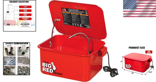3.5 Gallon Compact Parts Washer - Lightweight with 110V Electric Pump, Red