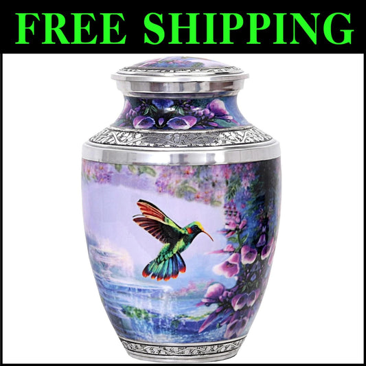 Polished Aluminium Hummingbird Urn for Ashes - 200 lbs Capacity, Hinged Design