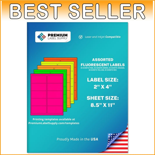 2" x 4" Fluorescent Labels - 1000 Assorted Neon Stickers for Home & Office Use