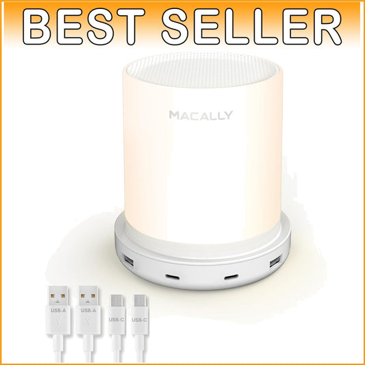 Fast-Charging Bedside Light with USB-A and USB-C Ports - Rustic Touch Control